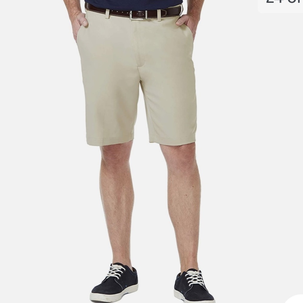 Haggar Mens Beige Flat Front Performance Stretch Golf Shorts Size 42 Style H26